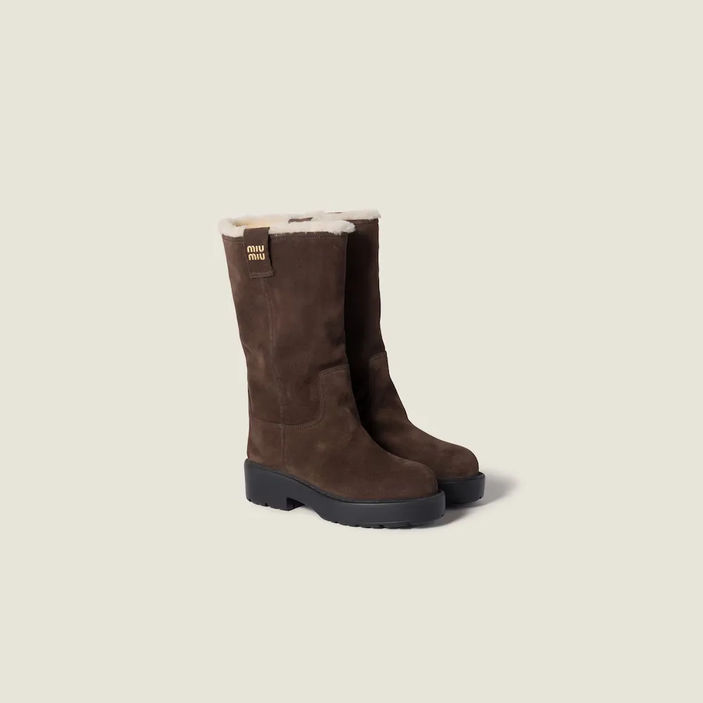 Suede And Shearling Mid-Calf Boot