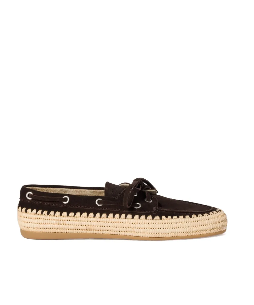Suede And Raffia Boat Shoes