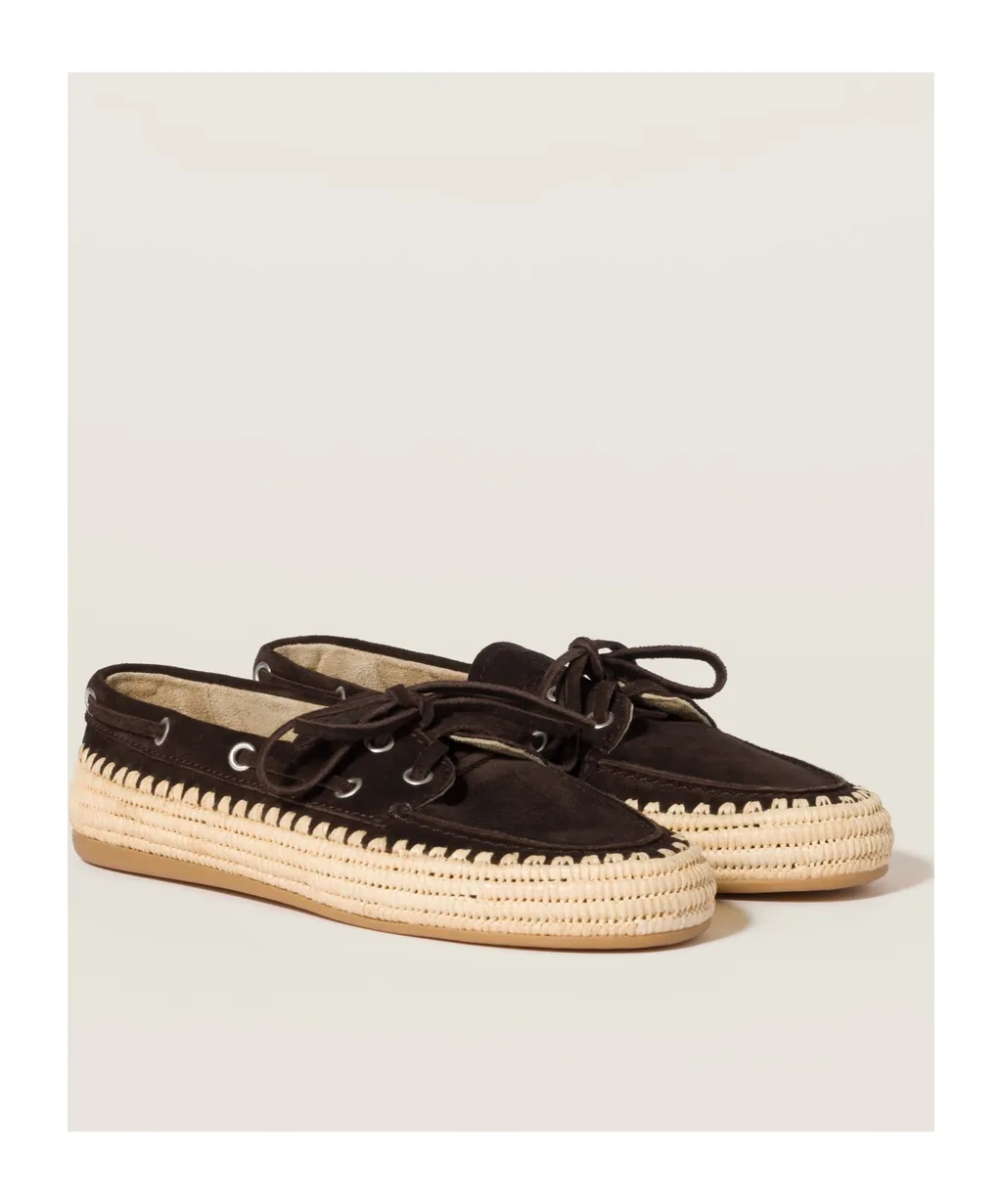 Suede And Raffia Boat Shoes
