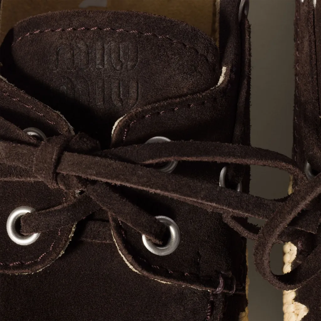 Suede And Raffia Boat Shoes