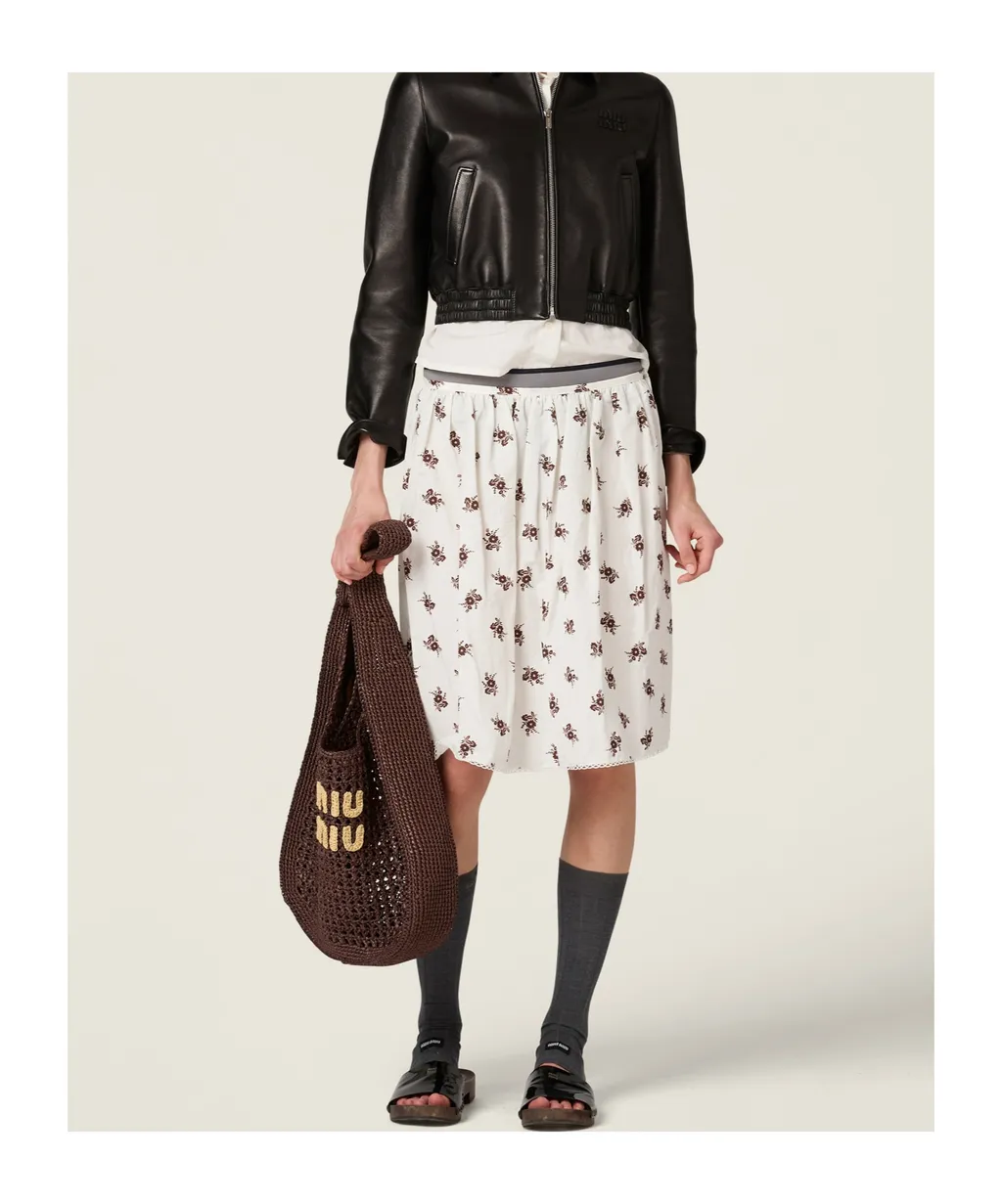 Printed Slubbed Poplin Skirt