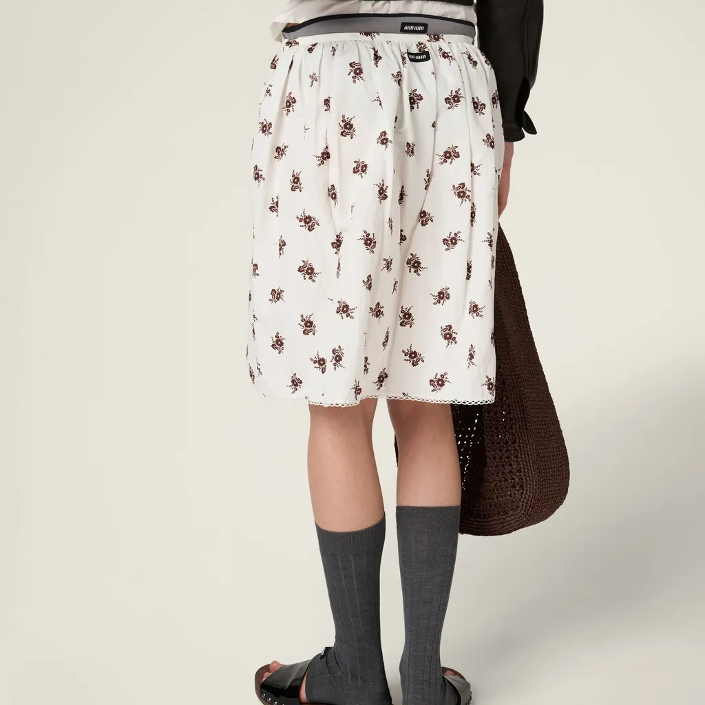 Printed Slubbed Poplin Skirt