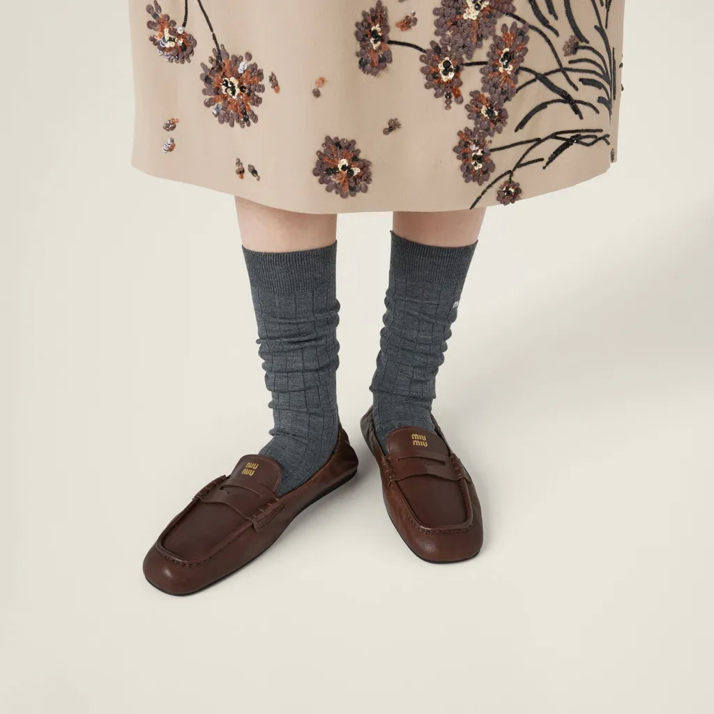 Embossed-Logo Square Toe Loafers