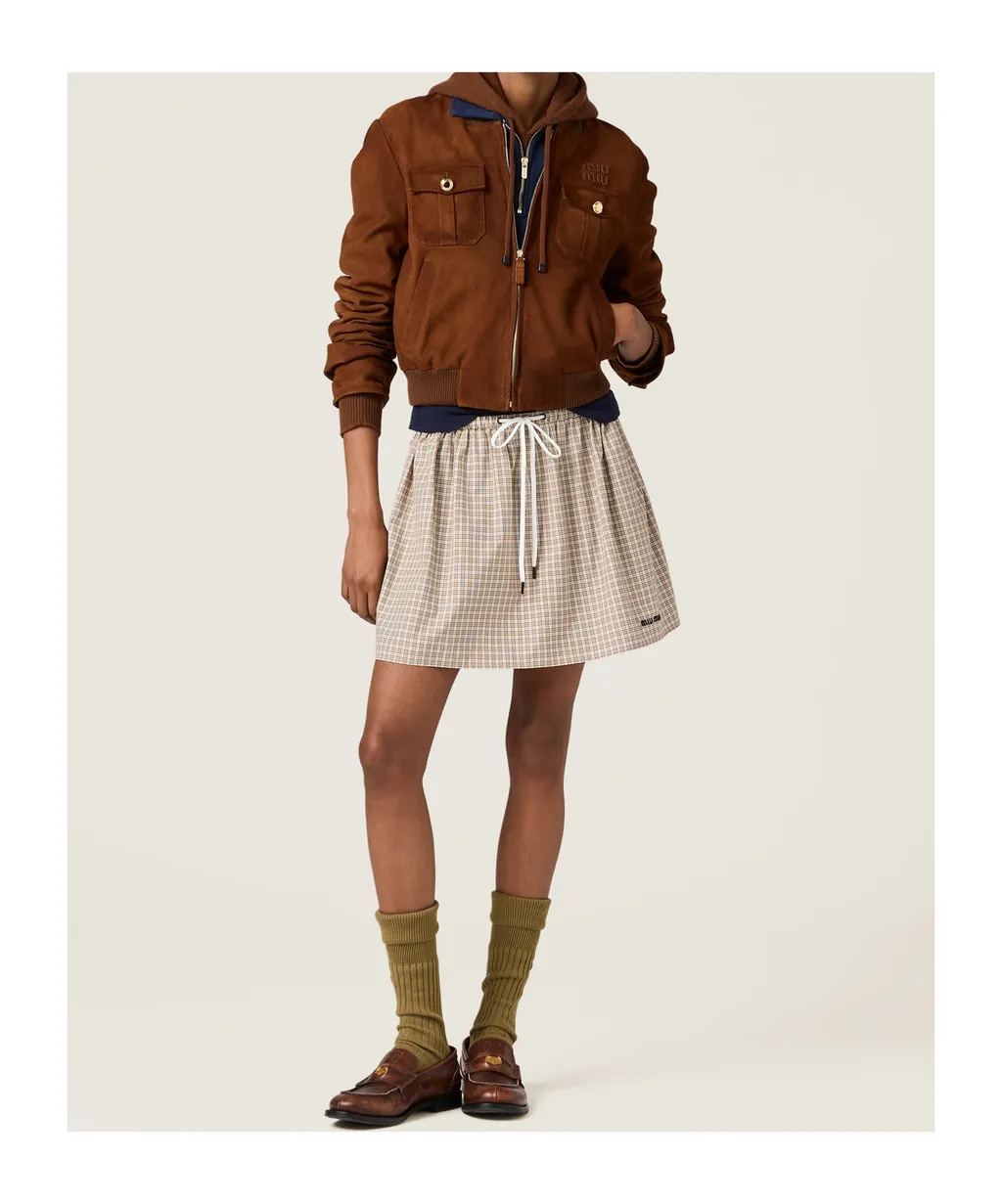Checked Drawstring Mini Skirt