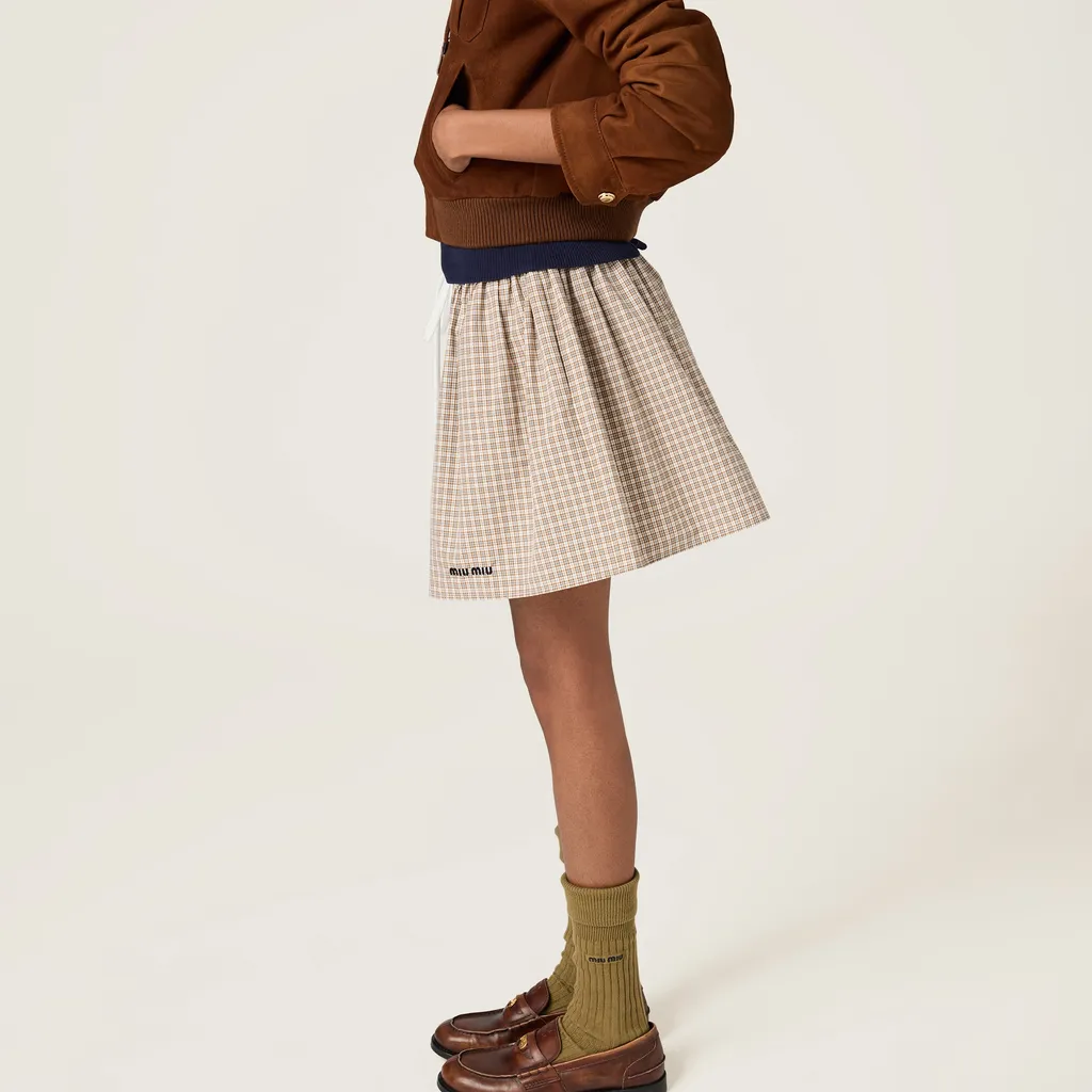 Checked Drawstring Mini Skirt