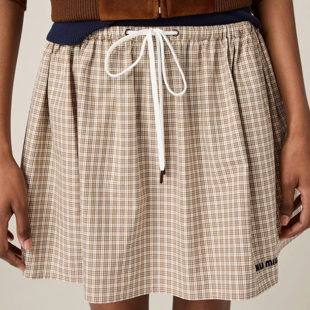 Checked Drawstring Mini Skirt