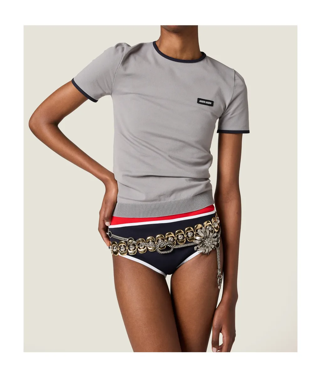 Logo-Patch Ribbed Bikini Bottoms