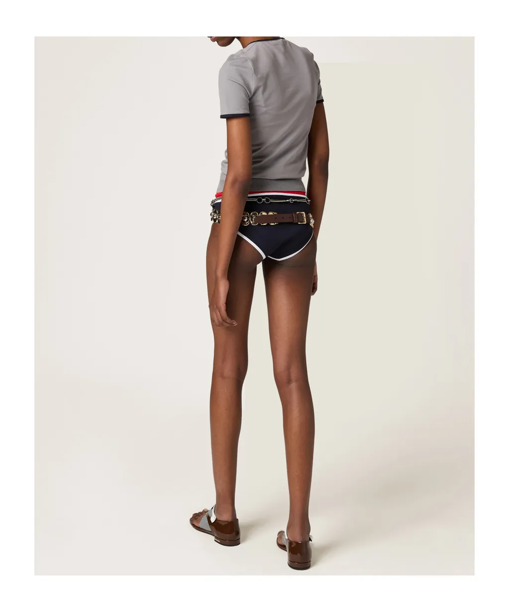 Logo-Patch Ribbed Bikini Bottoms
