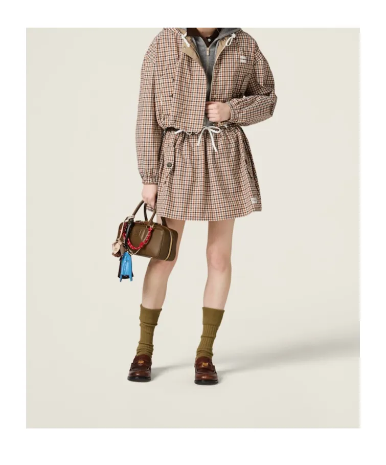 Gingham Check Technical Fabric Skirt