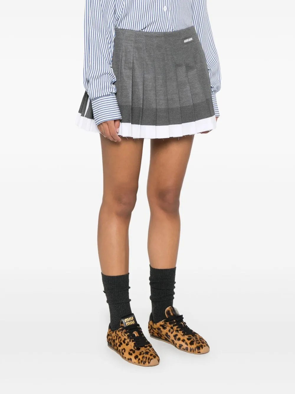 Logo-Patch Pleated Knitted Mini Skirt
