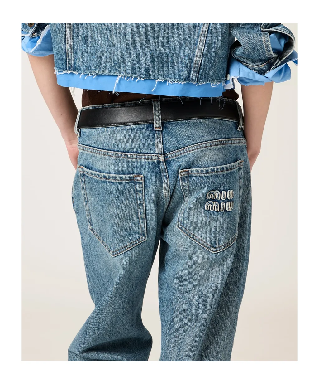 Logo-Embroidered Straight-Leg Jeans