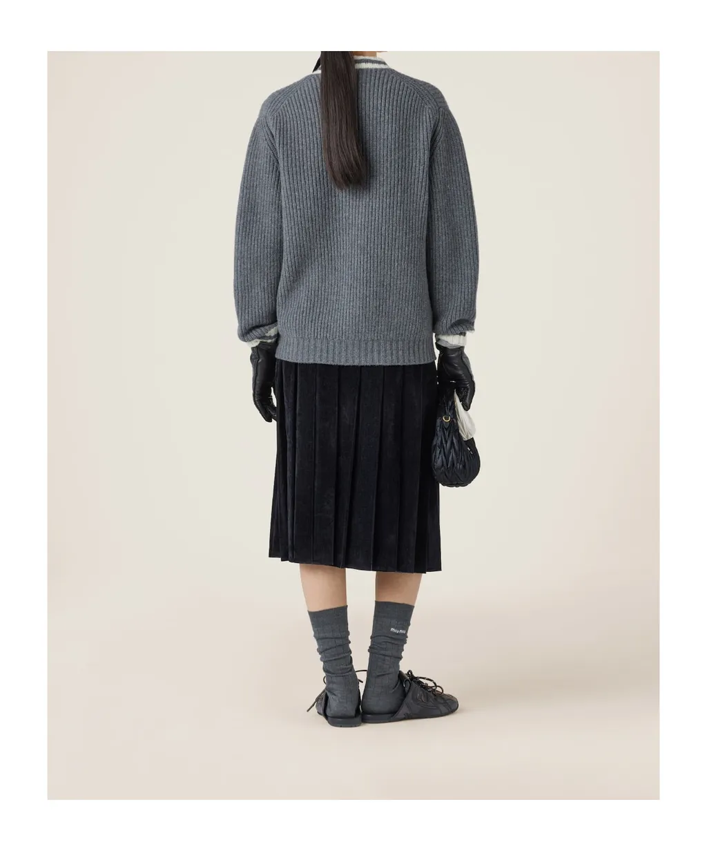 Ribbed Knit Wool And Cashmere Cardigan
