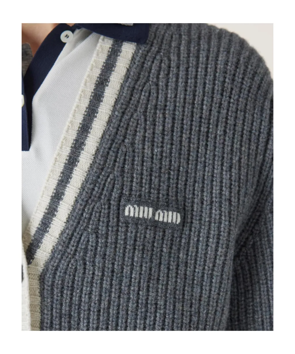 Ribbed Knit Wool And Cashmere Cardigan