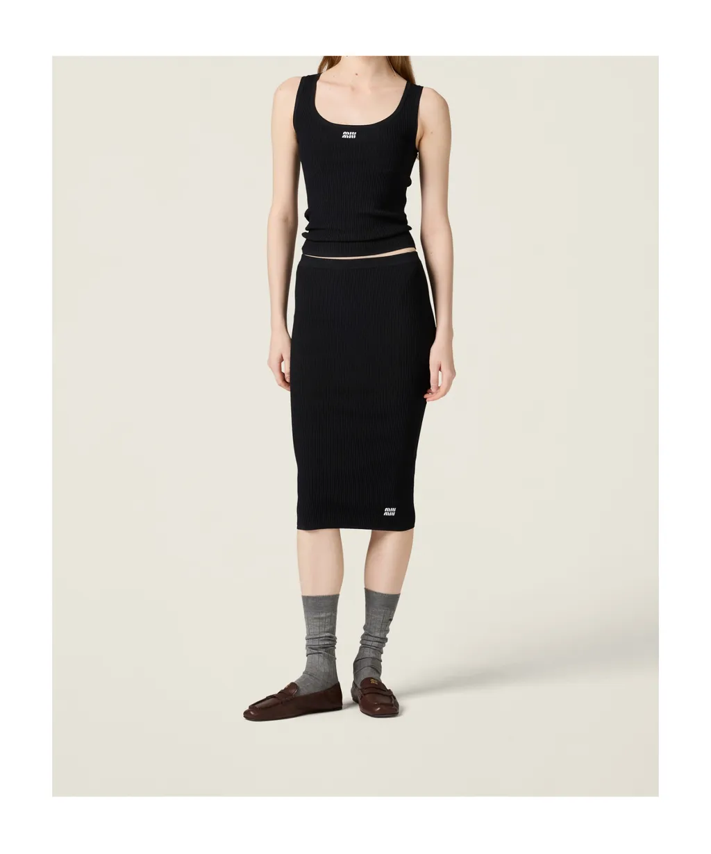 Logo-Embroidered Knitted Skirt