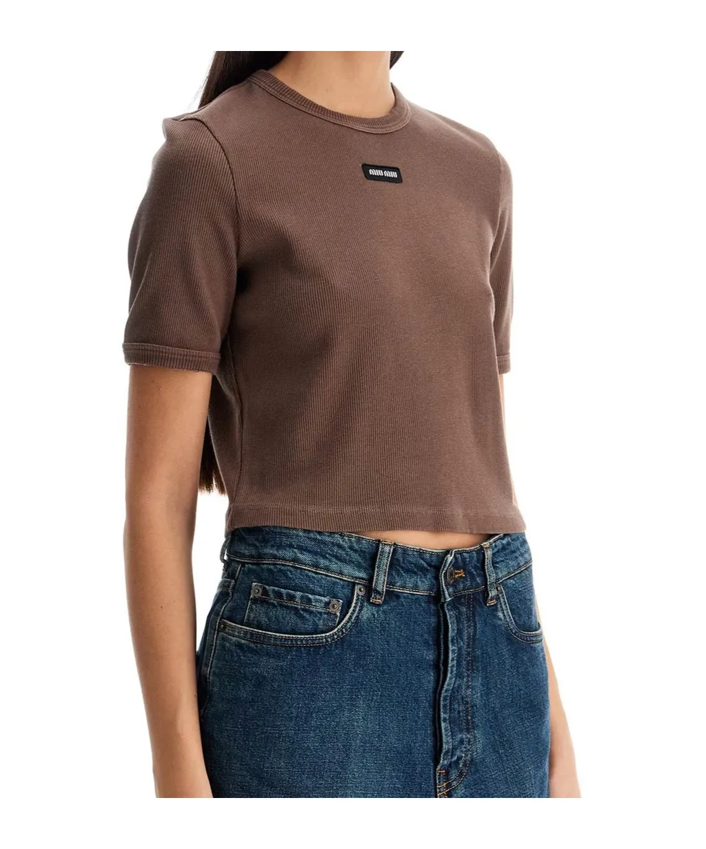 Crewneck Cropped Ribbed T-Shirt