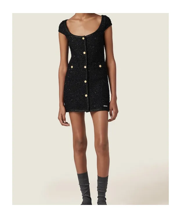 Lamé Bouclé Scoop Neck Mini Dress