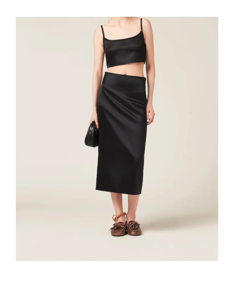 High-Waist Satin Midi Skirt