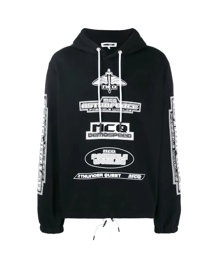 Logo Pattern Printed Hooded Sweater