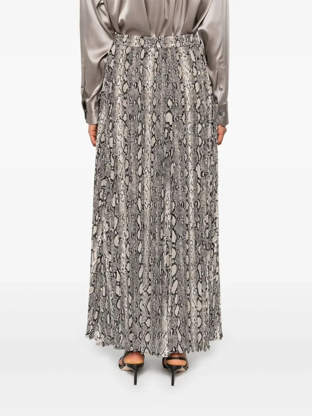 Pleated Snakeskin-Print Skirt