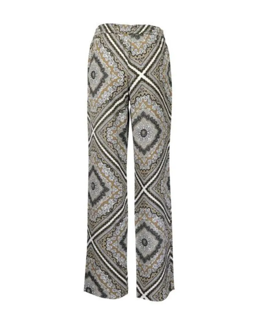 Badge Scarf Pattern Wide-Leg Pants