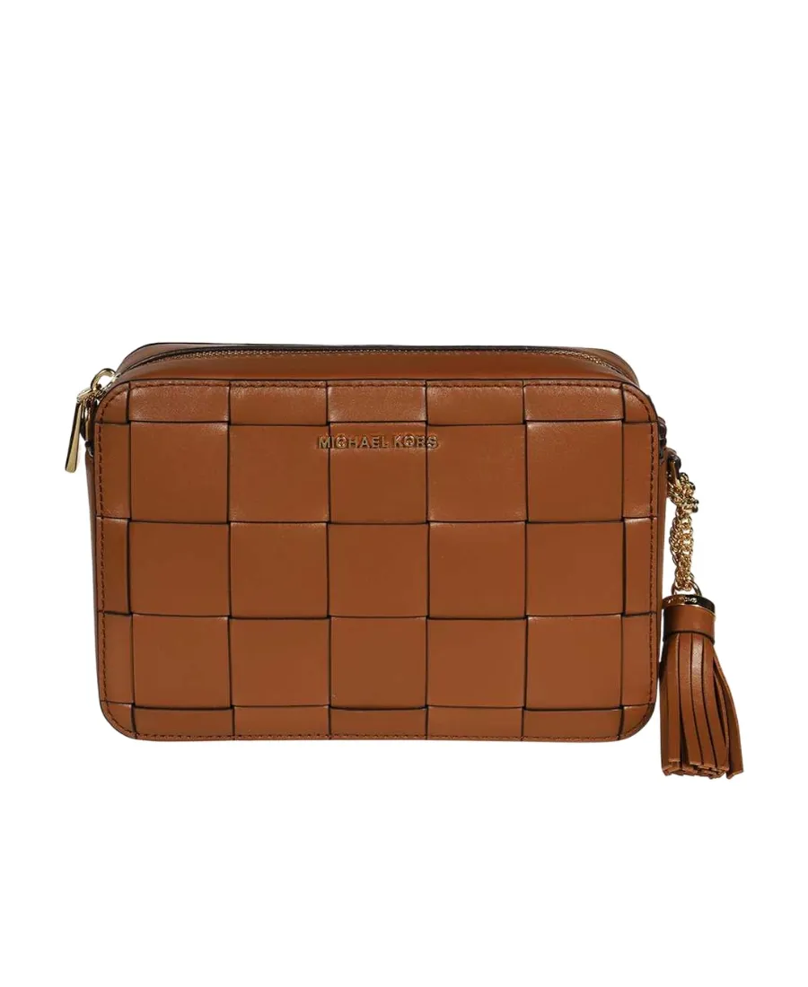 Medium Ginny Woven Leather Crossbody Bag