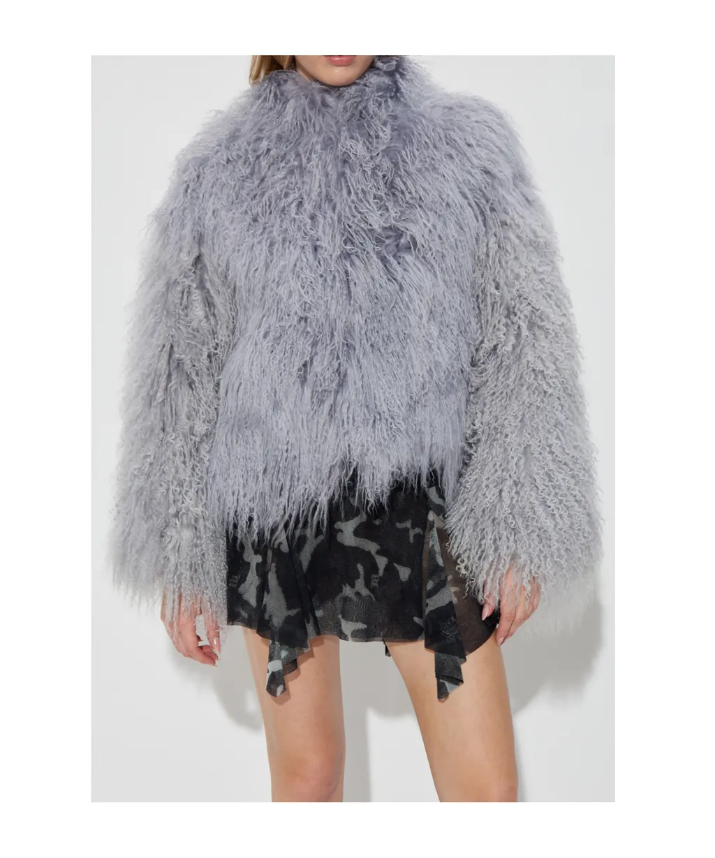 Long-Sleeve Fur Coat With Pockets