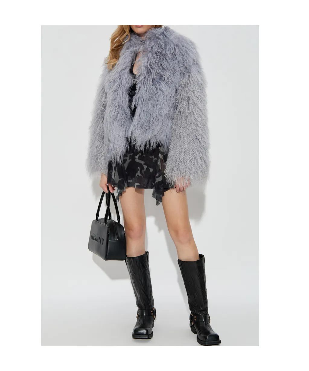 Long-Sleeve Fur Coat With Pockets