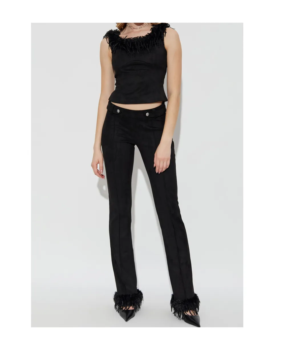 Faux Suede Fringe Casual Pants