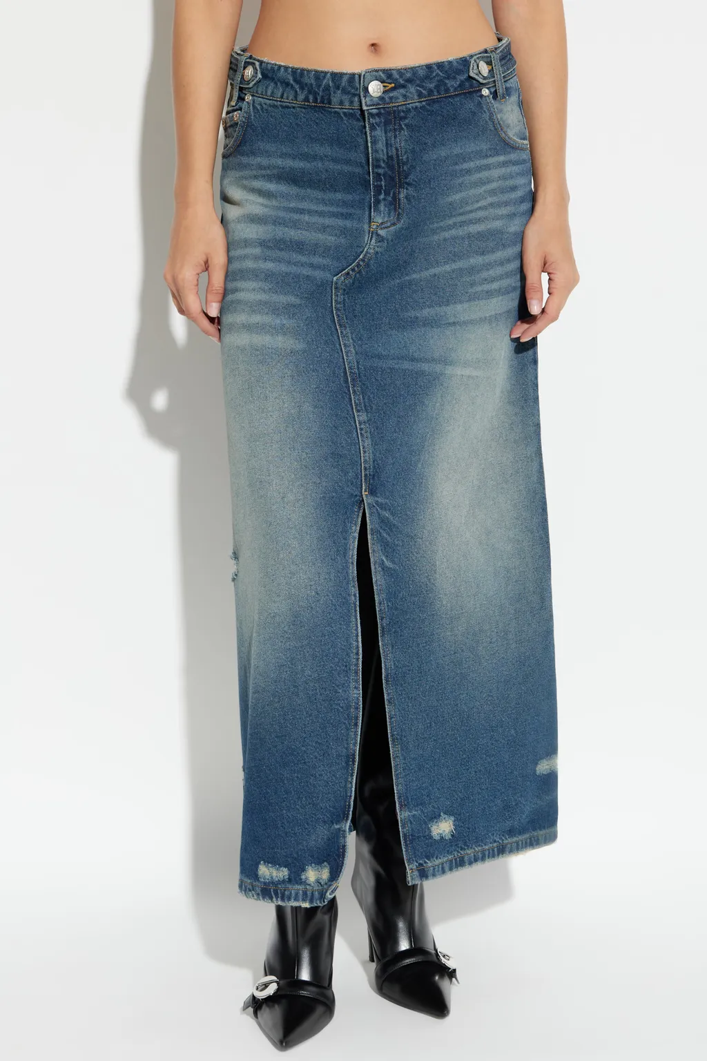 Distressed Denim Skirt