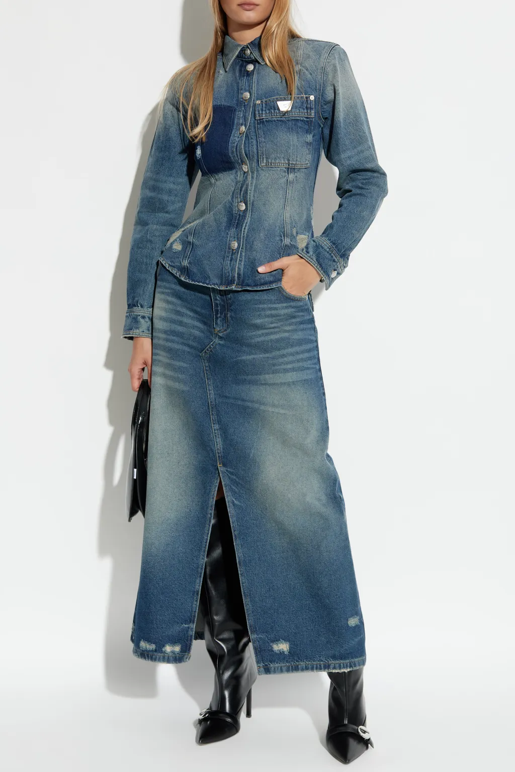 Distressed Denim Skirt