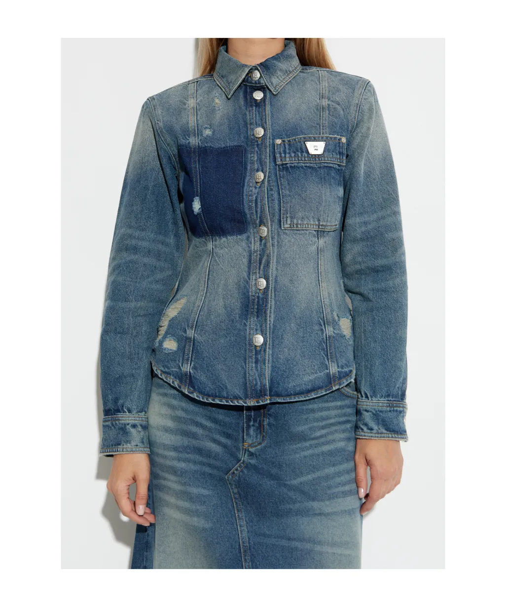 Buckled Long-Sleeved Denim Jacket