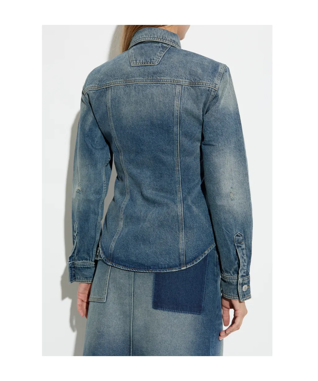 Buckled Long-Sleeved Denim Jacket