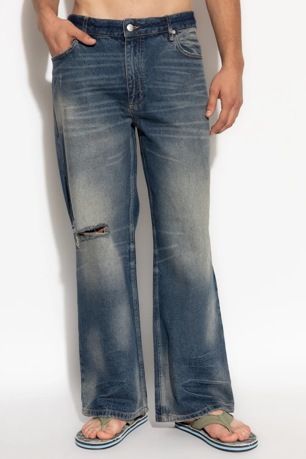 Faded Distressed Denim Trousers