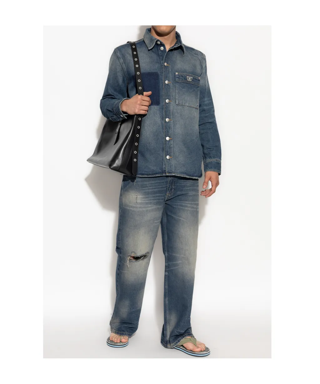 Buttoned Long-Sleeved Denim Shirt