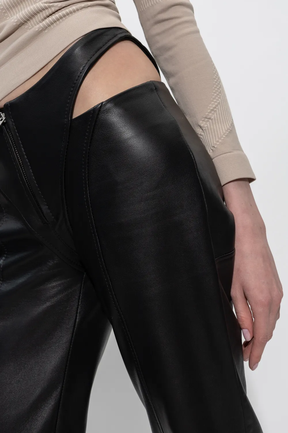 Cut-Out Leather Trousers