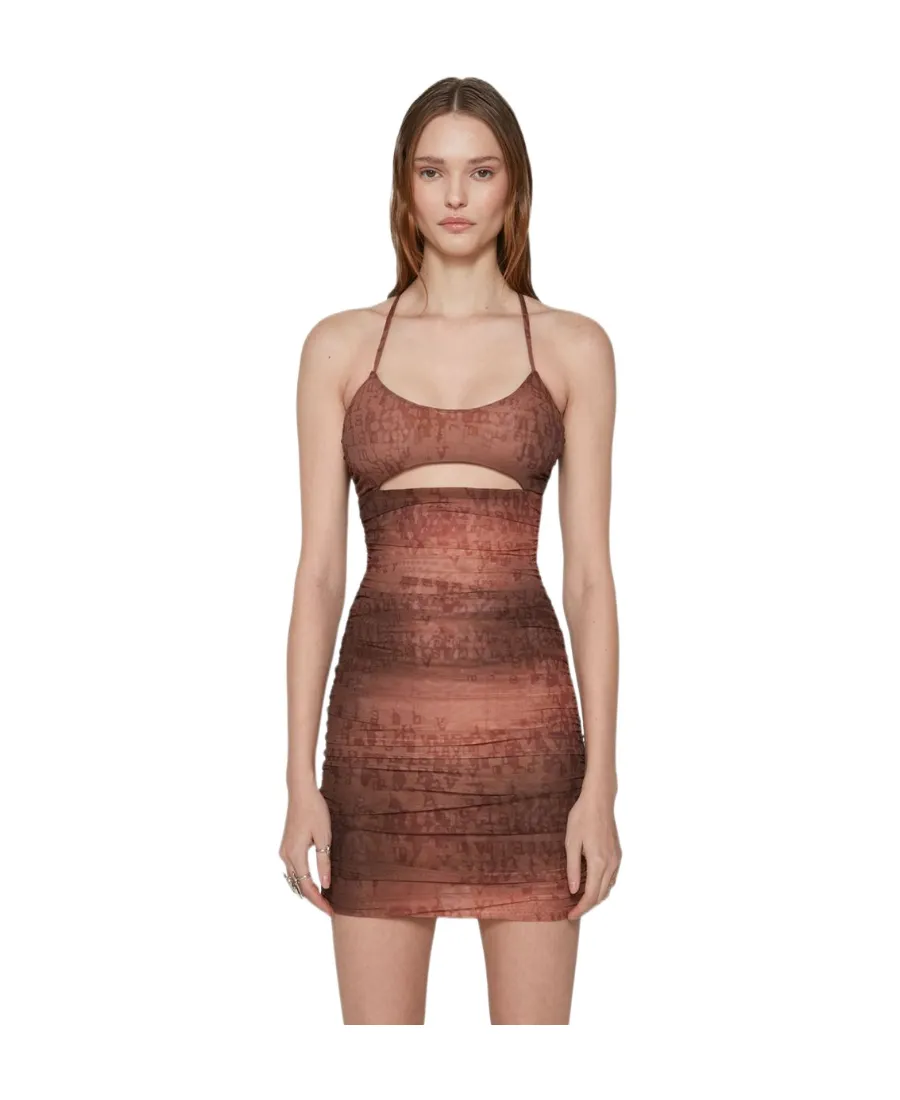 Letter-Print Ruched Mini Dress