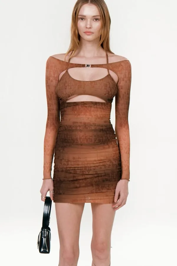 Letter-Print Ruched Mini Dress