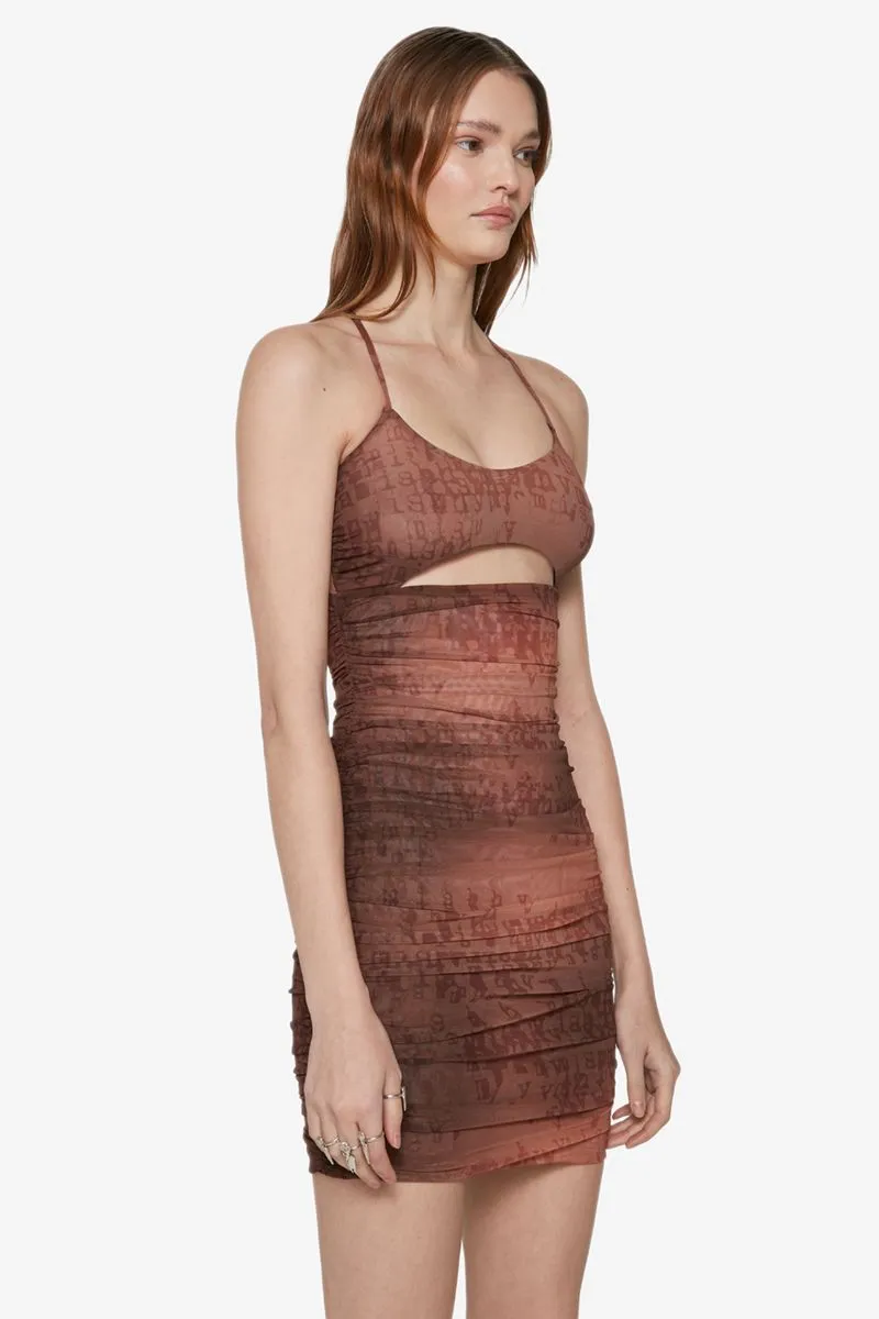 Letter-Print Ruched Mini Dress