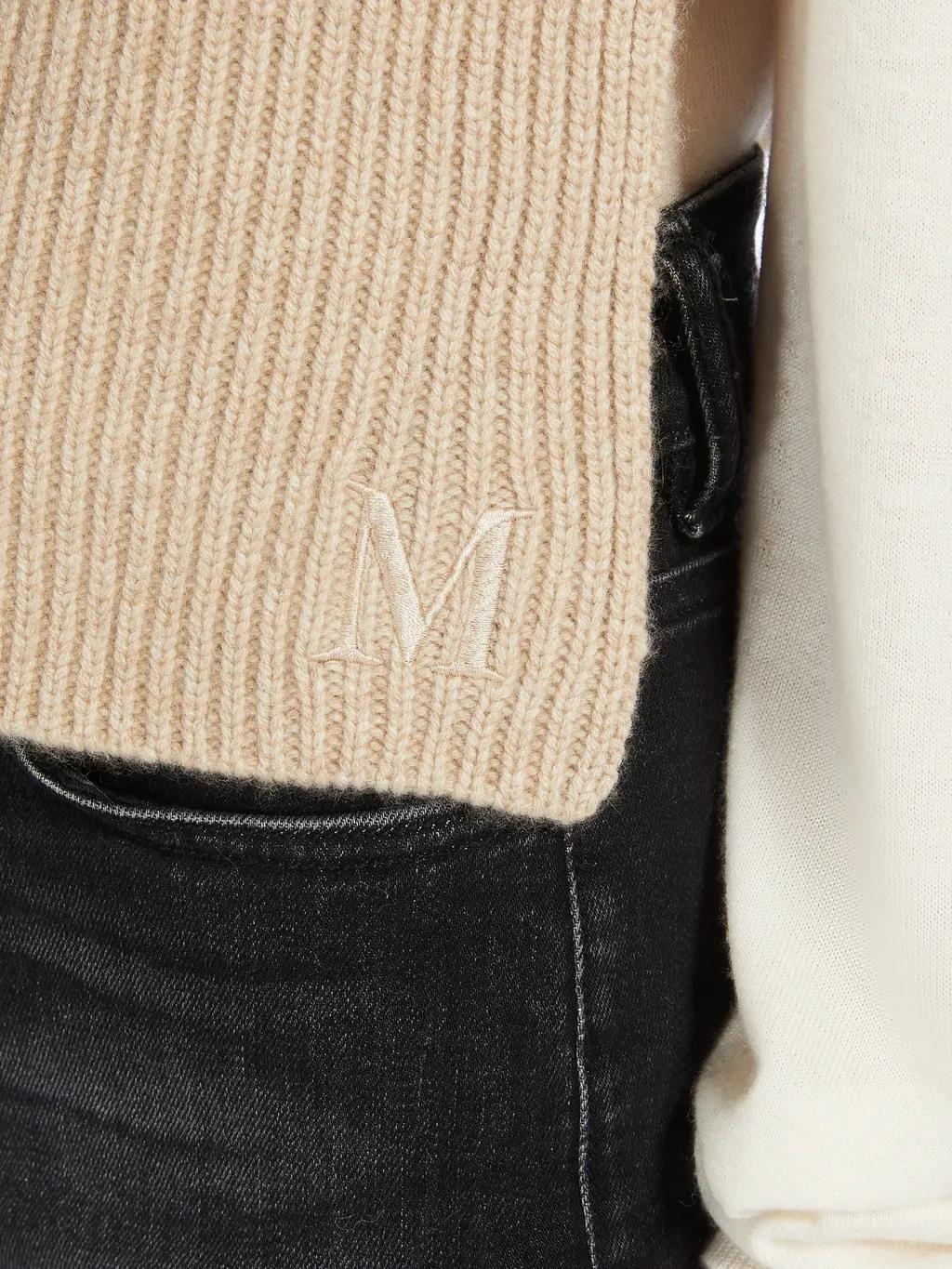 Logo Embroidered Ribbed-Knit Poncho
