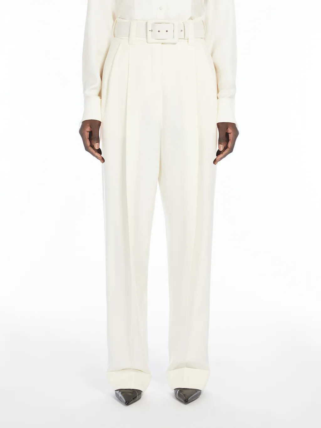 Belted Turn-Up Hem Trousers
