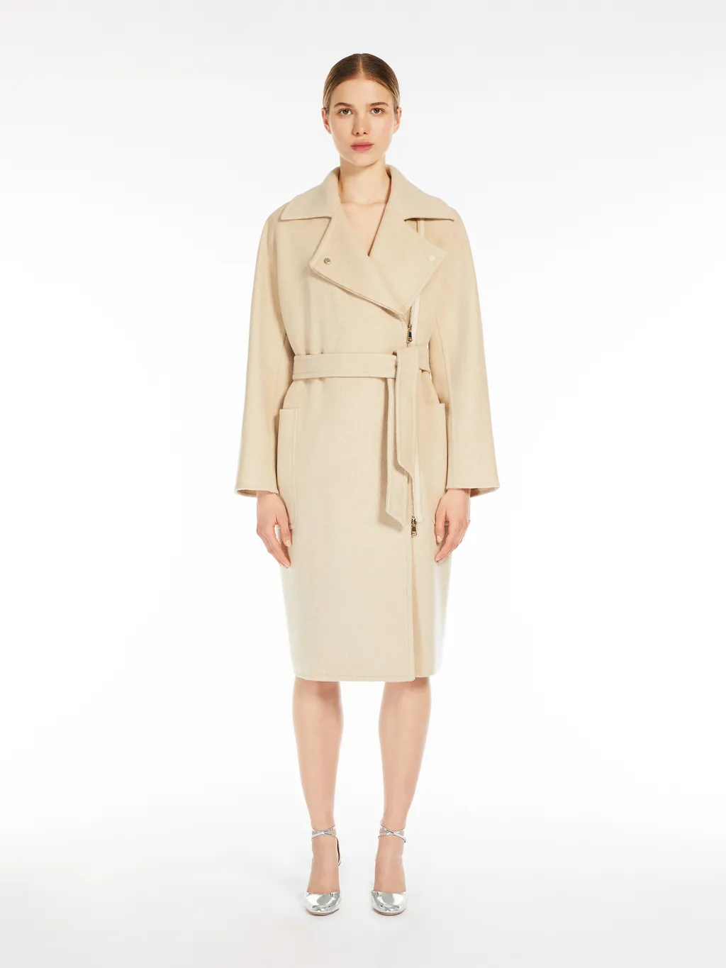 Zip Detailed Belted Coat
