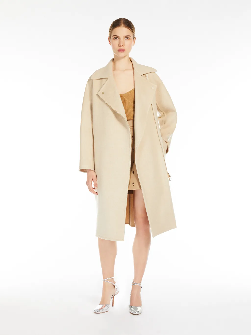 Zip Detailed Belted Coat