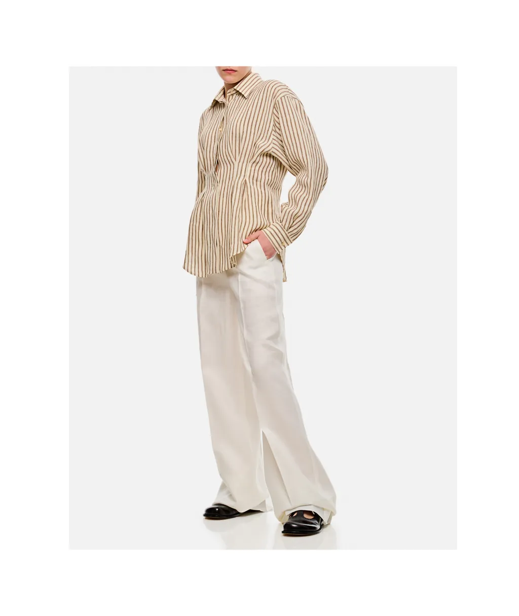 Pleated Front Straight-Leg Trousers