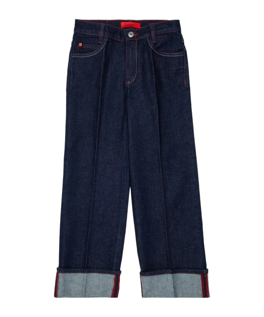 Logo Patch Turn-Up Hem Jeans