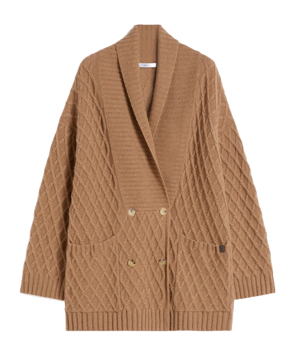 Double-Breasted Camel-Yarn Cardigan