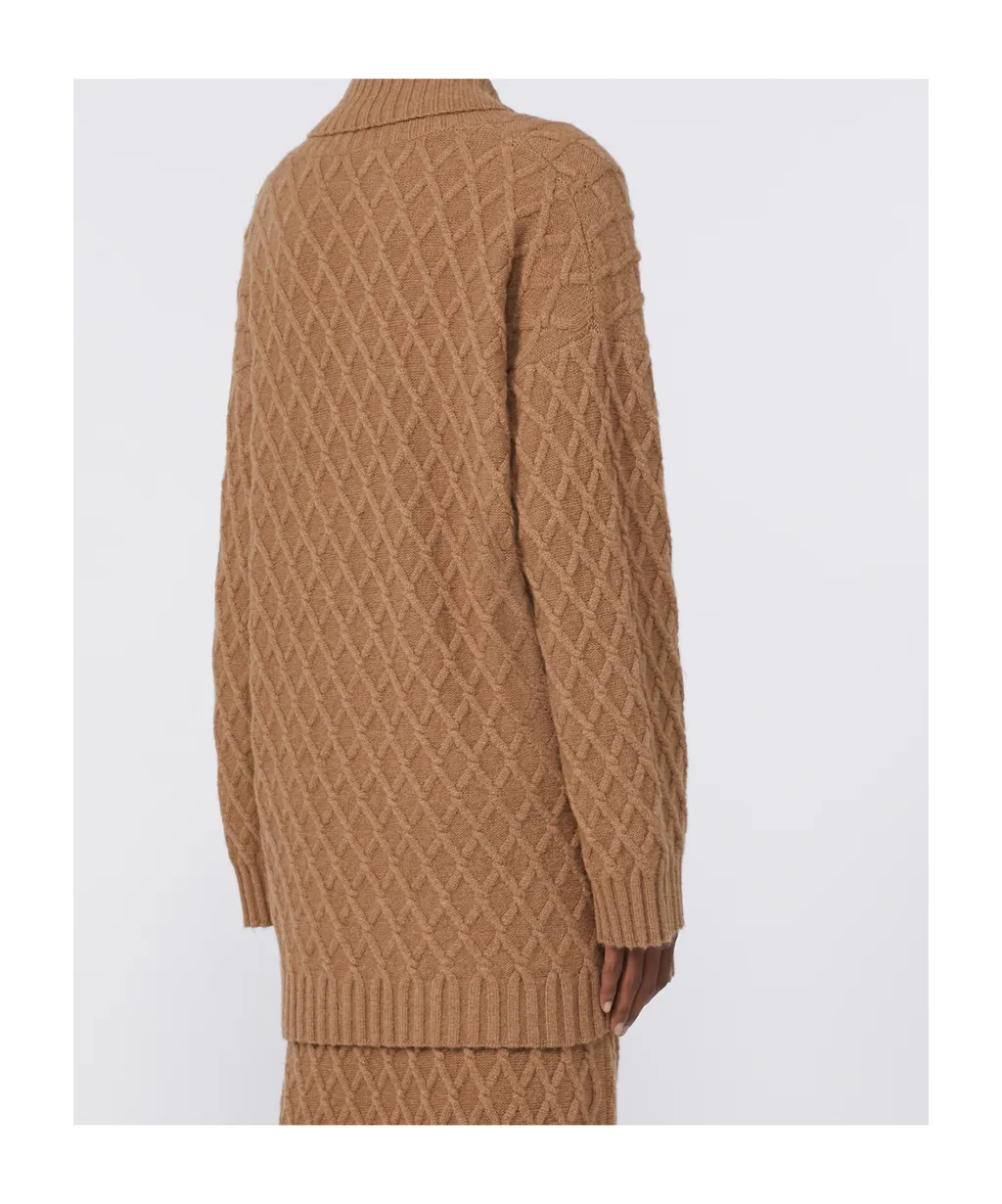 Double-Breasted Camel-Yarn Cardigan