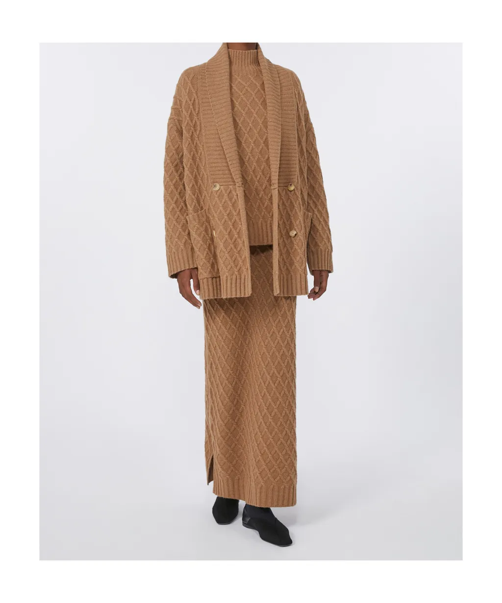 Double-Breasted Camel-Yarn Cardigan