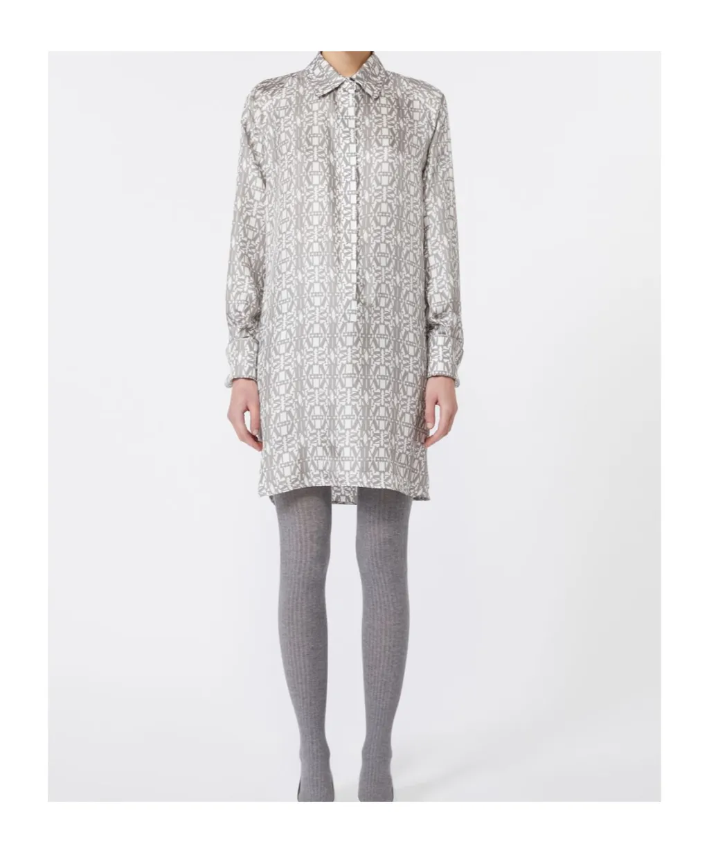 Graphic Printed Long-Sleeved Shirt Dress