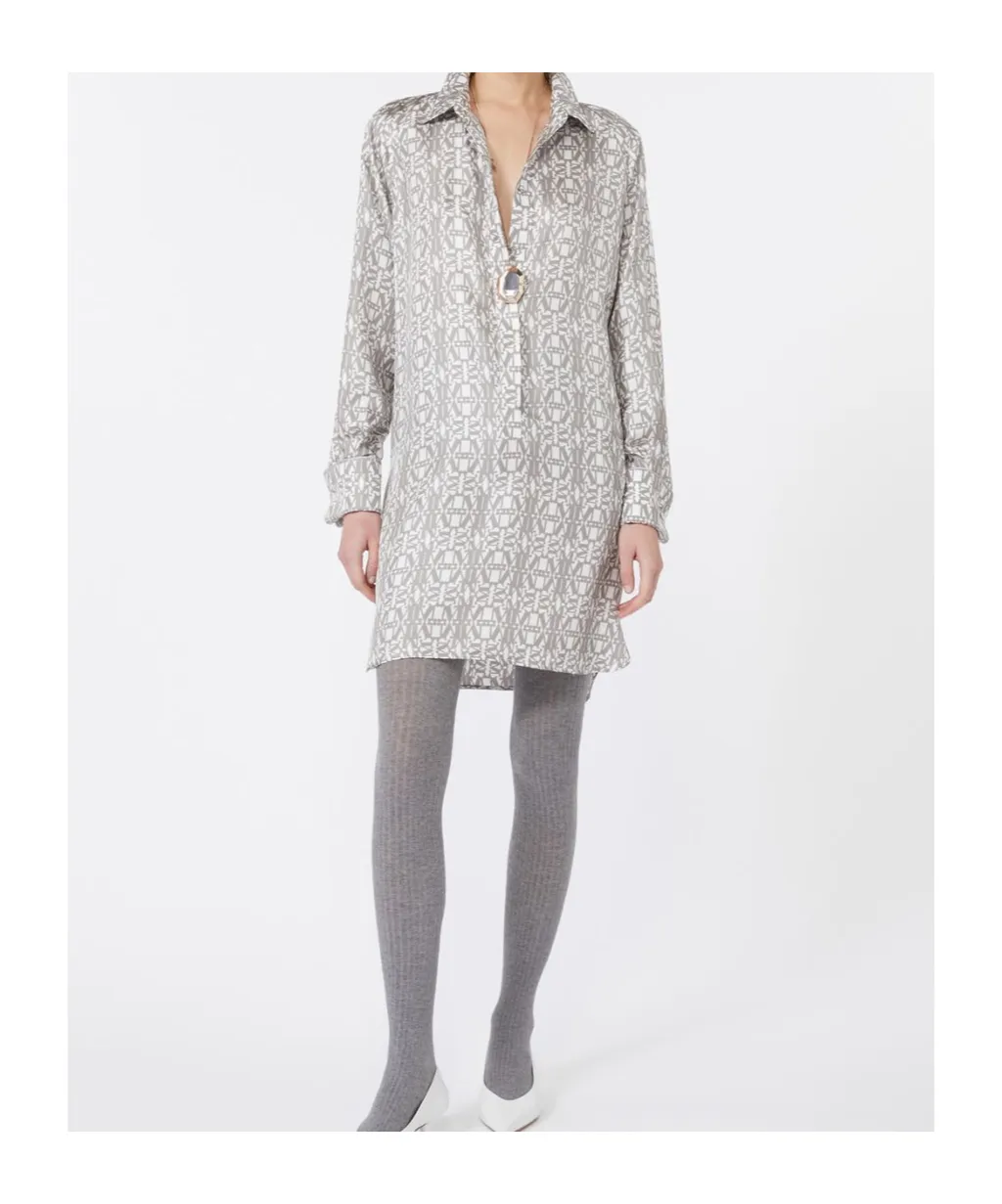 Graphic Printed Long-Sleeved Shirt Dress