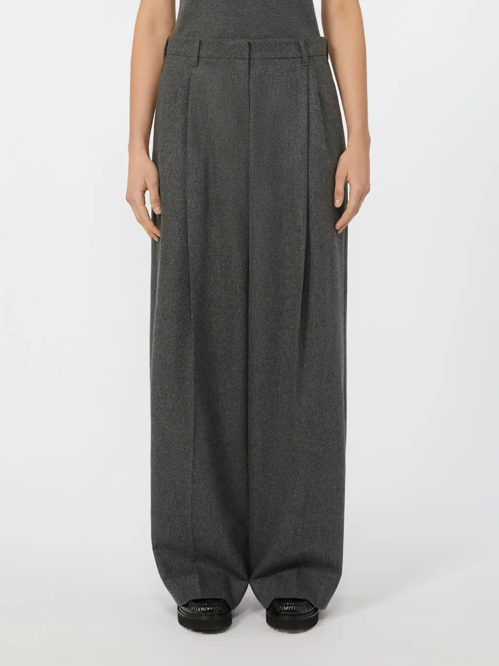 Wide-Fit Wool Flannel Trousers